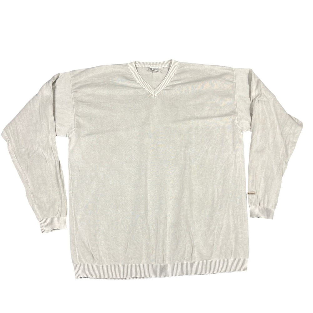 Columbia Sportswear Men's Large Cotton V Neck Long Sleeve‎ Sweater Beige
